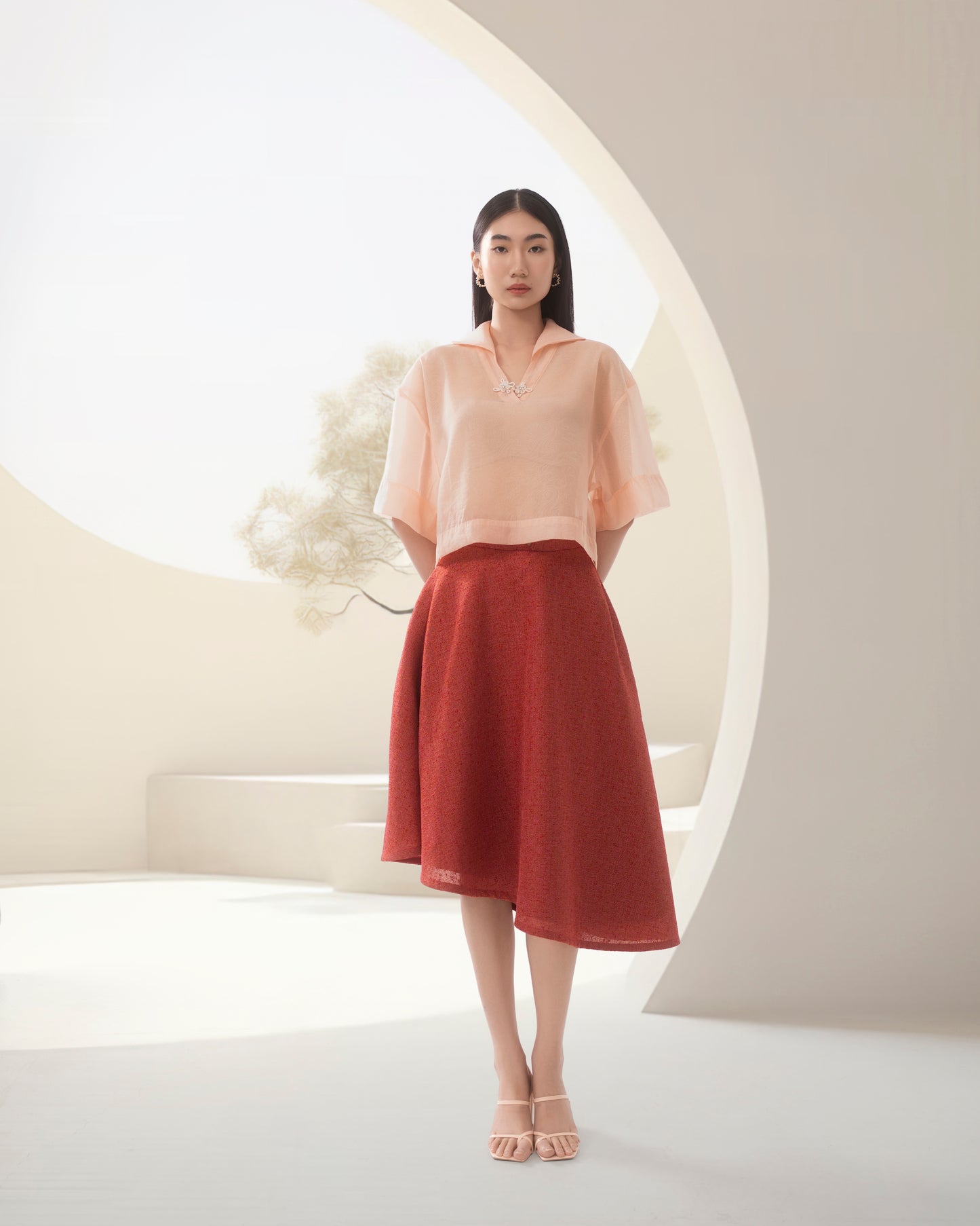 Zhù Lín box cut top organza
