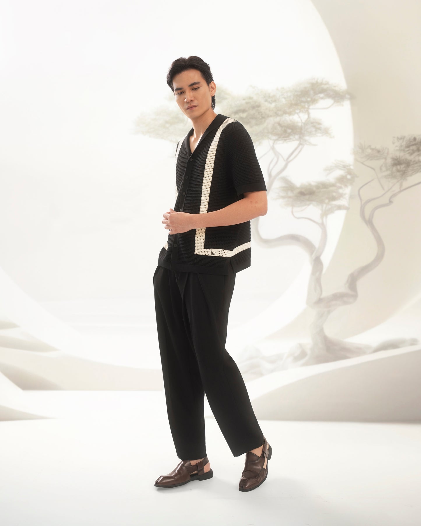 Xīng Lóng knitted button down shirt Black