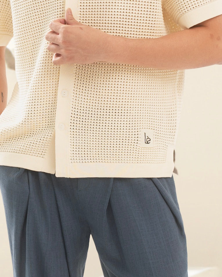 Xīng Lóng knitted button down shirt Beige