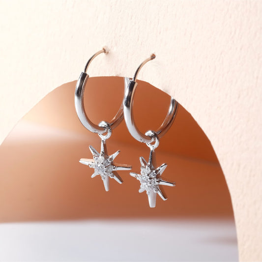 Small hoop earrings with dangling star ER011