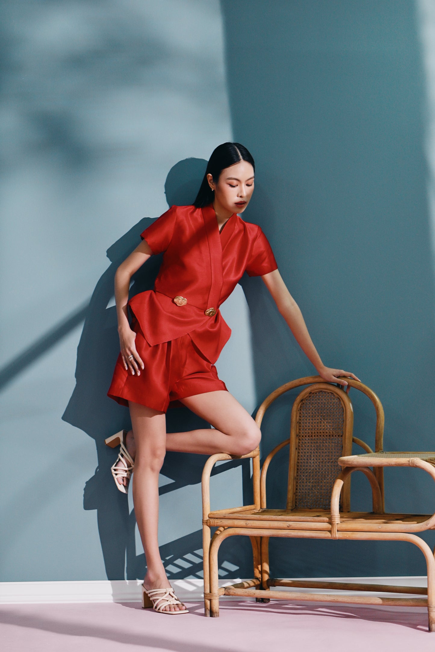 Diān Hóng wrap top in Twill Taffetta