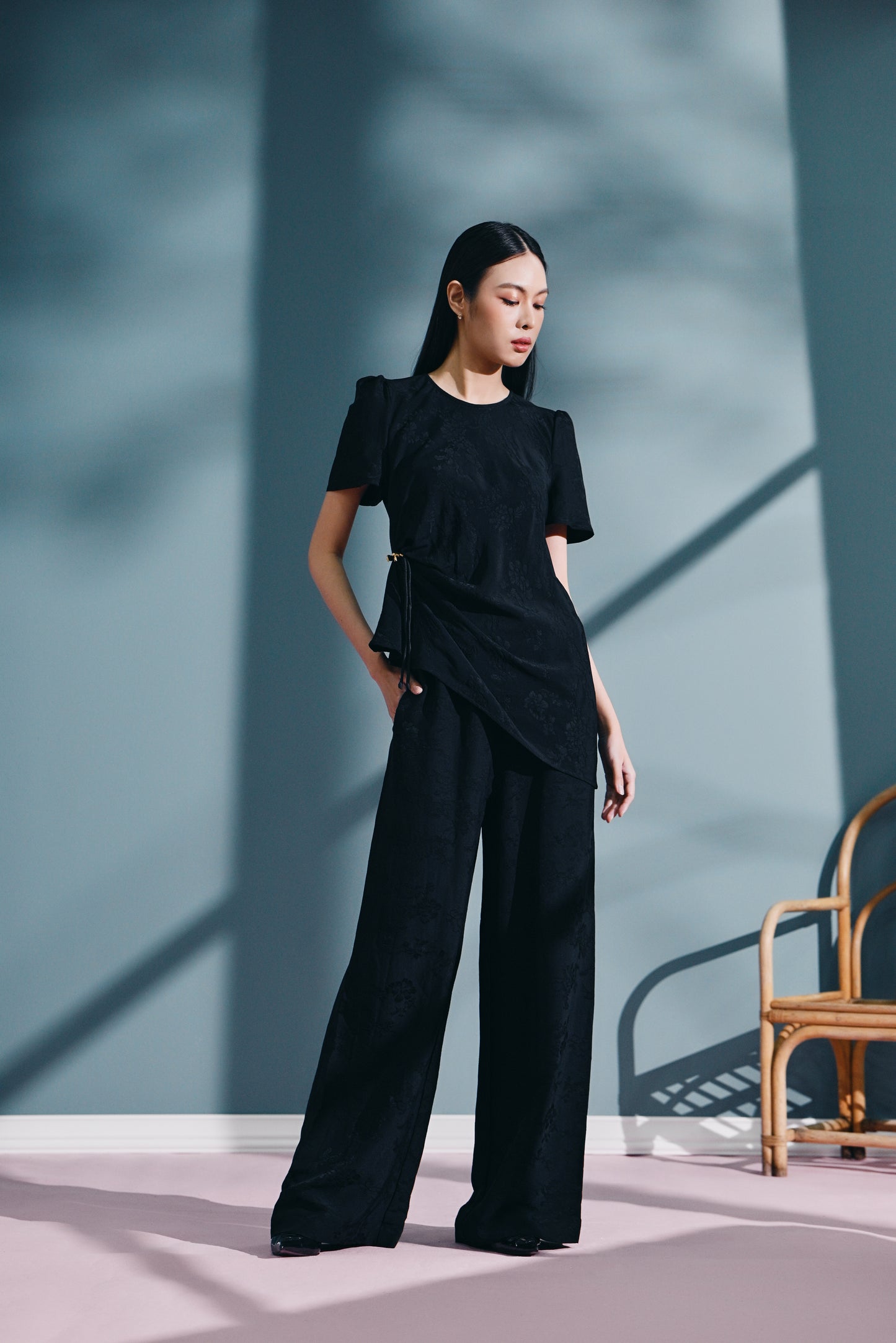 Mò li draped top in Jacquard