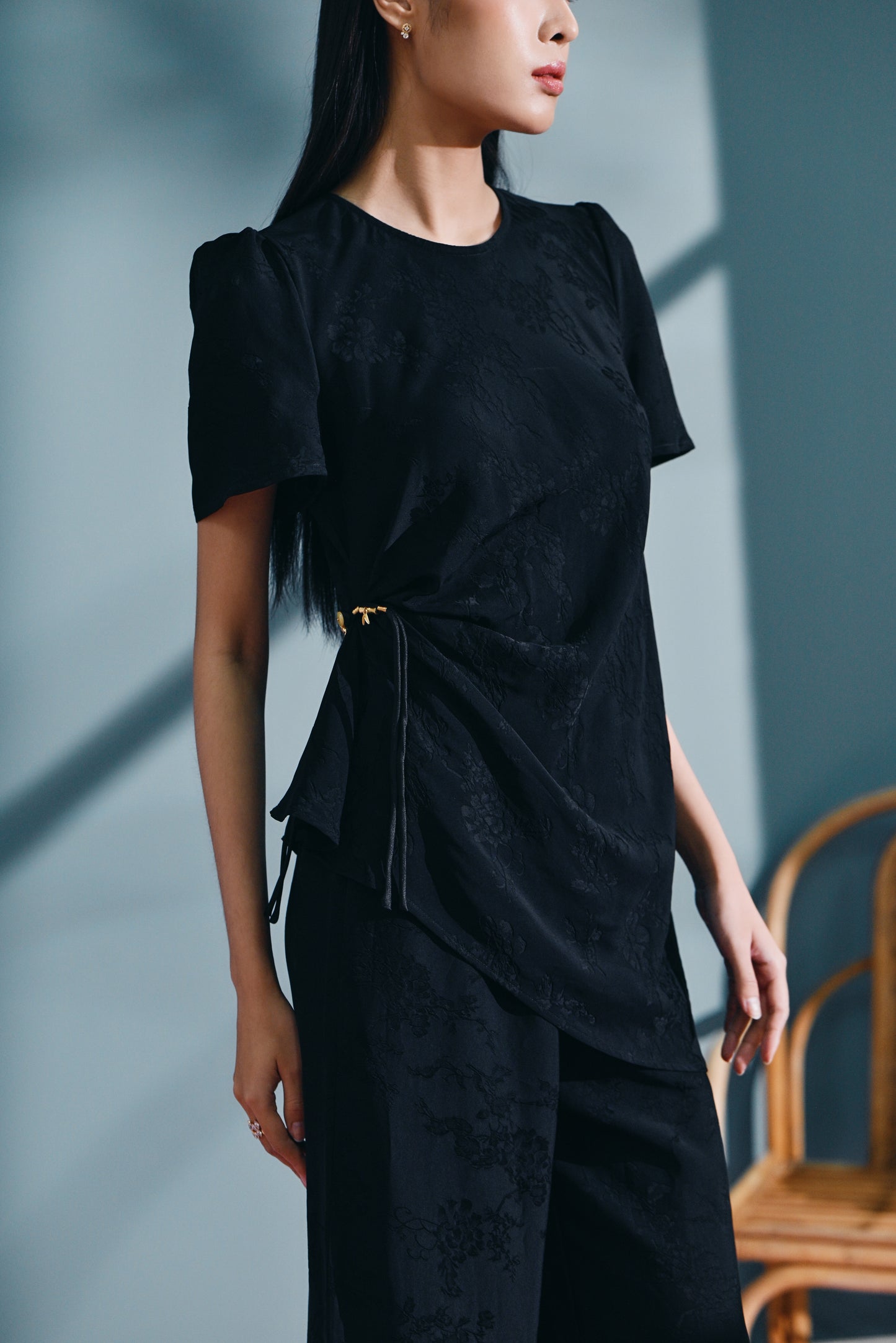 Mò li draped top in Jacquard