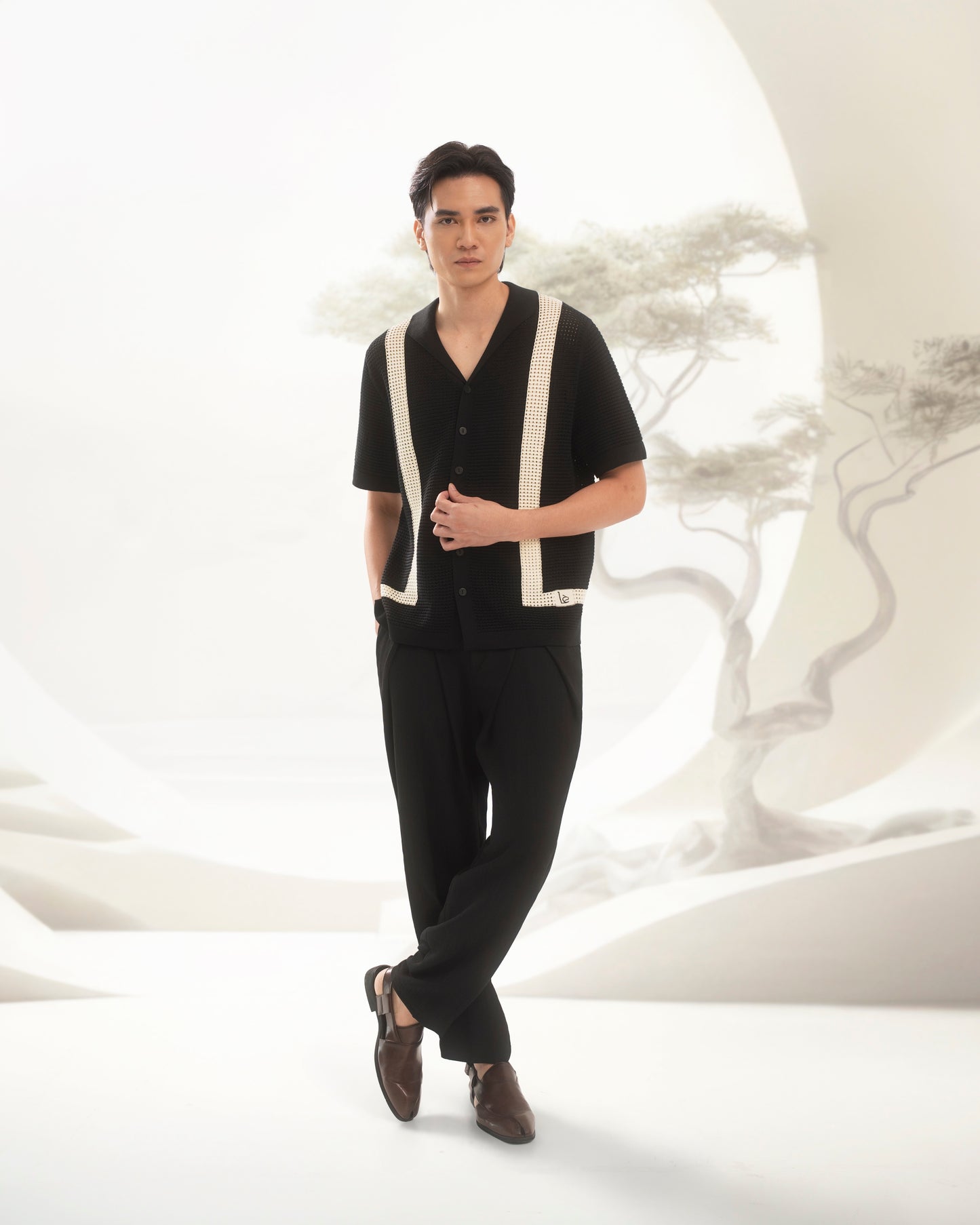 Xīng Lóng knitted button down shirt Black