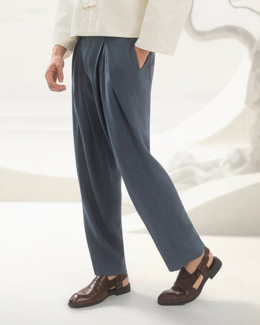 Zhi Lín pleated linen pants in blue