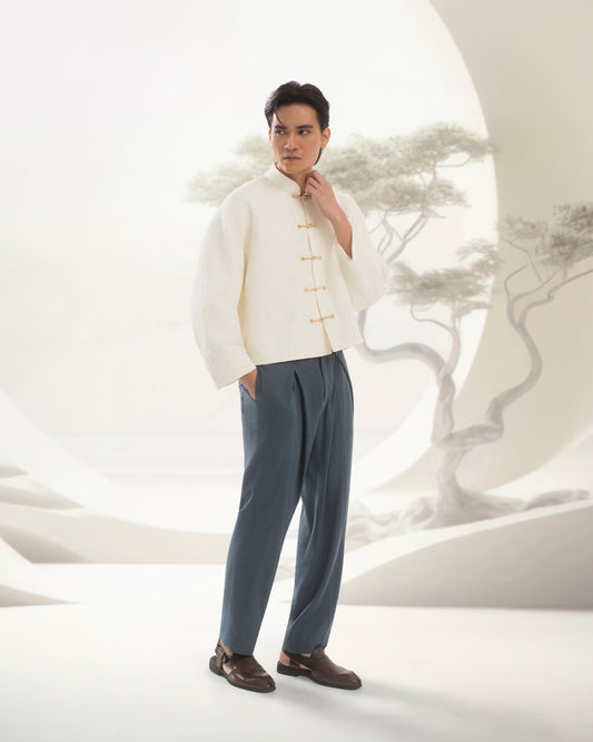 Qīng Xīn unisex jacquard button down jacket white