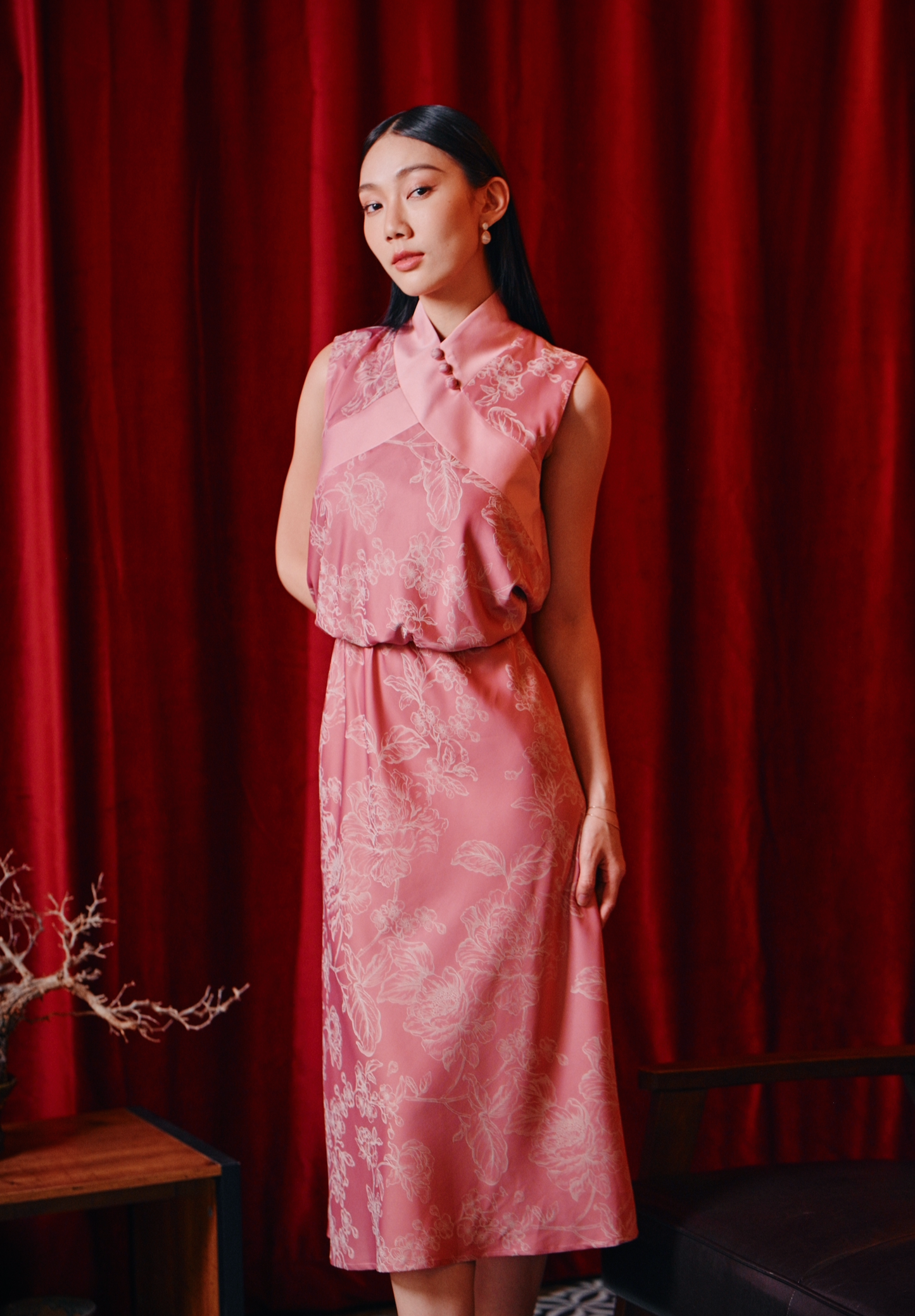 Hwā dusty pink bias cut dress