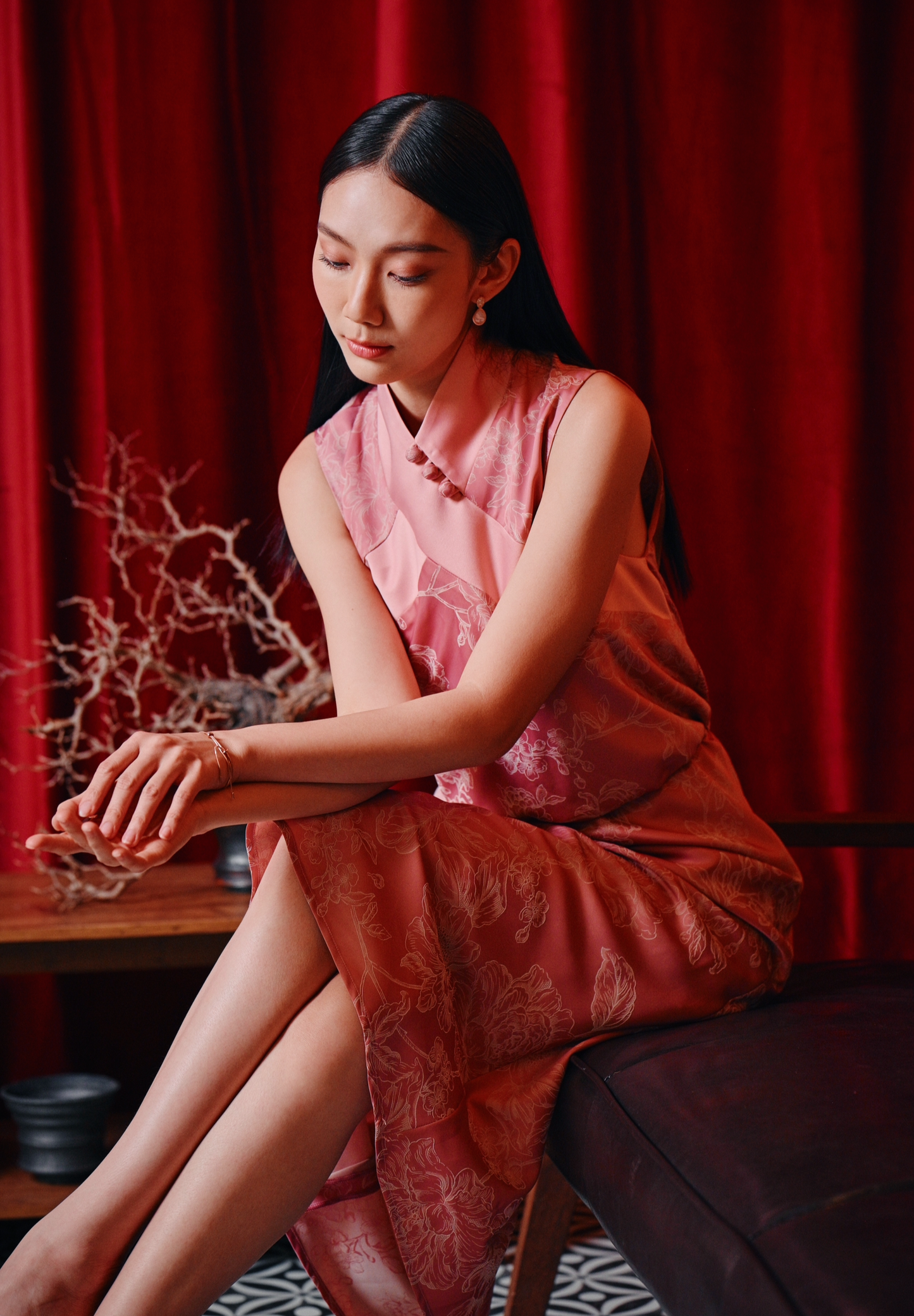 Hwā dusty pink bias cut dress
