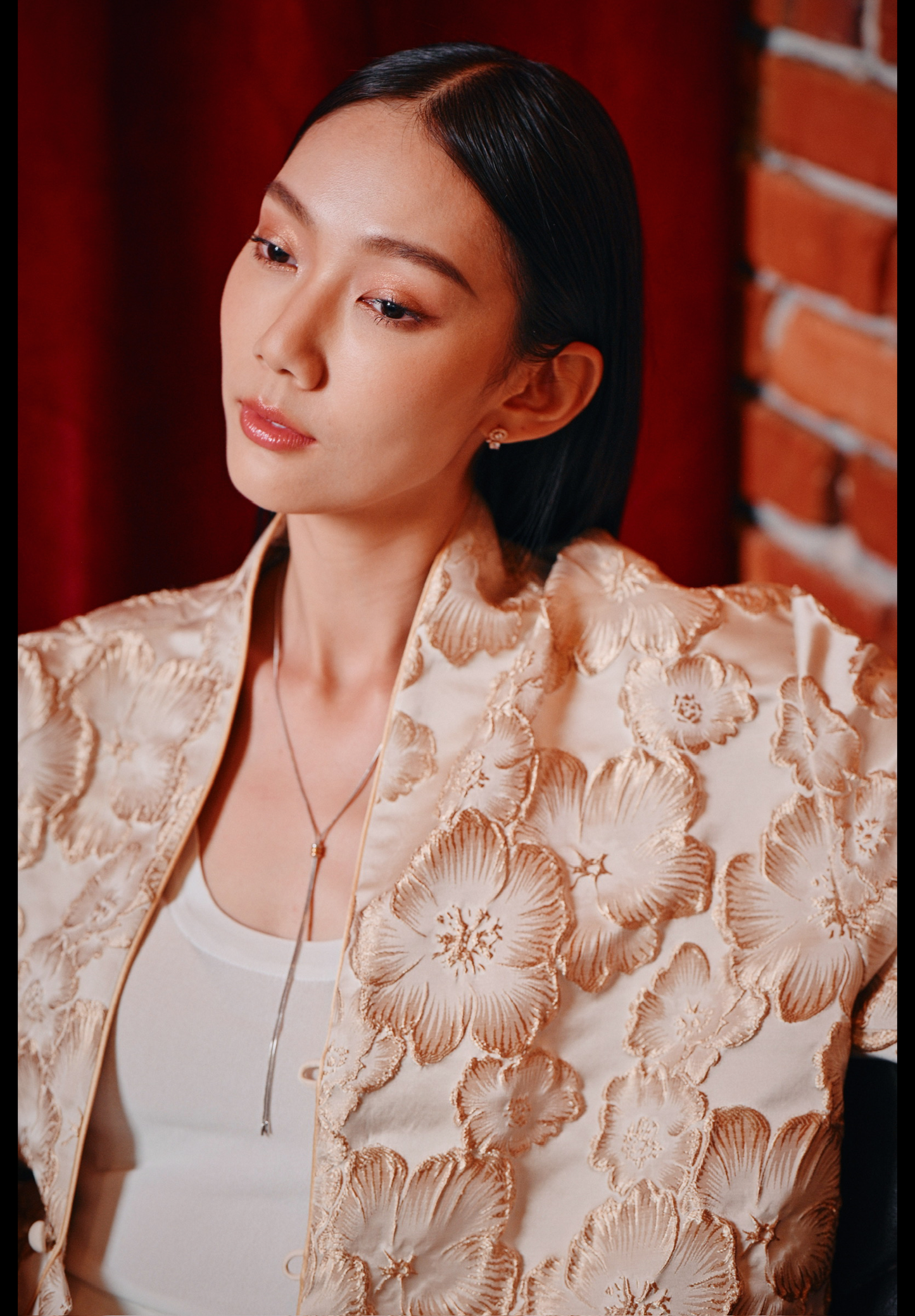 Bâo gold brocade unisex bomber jacket