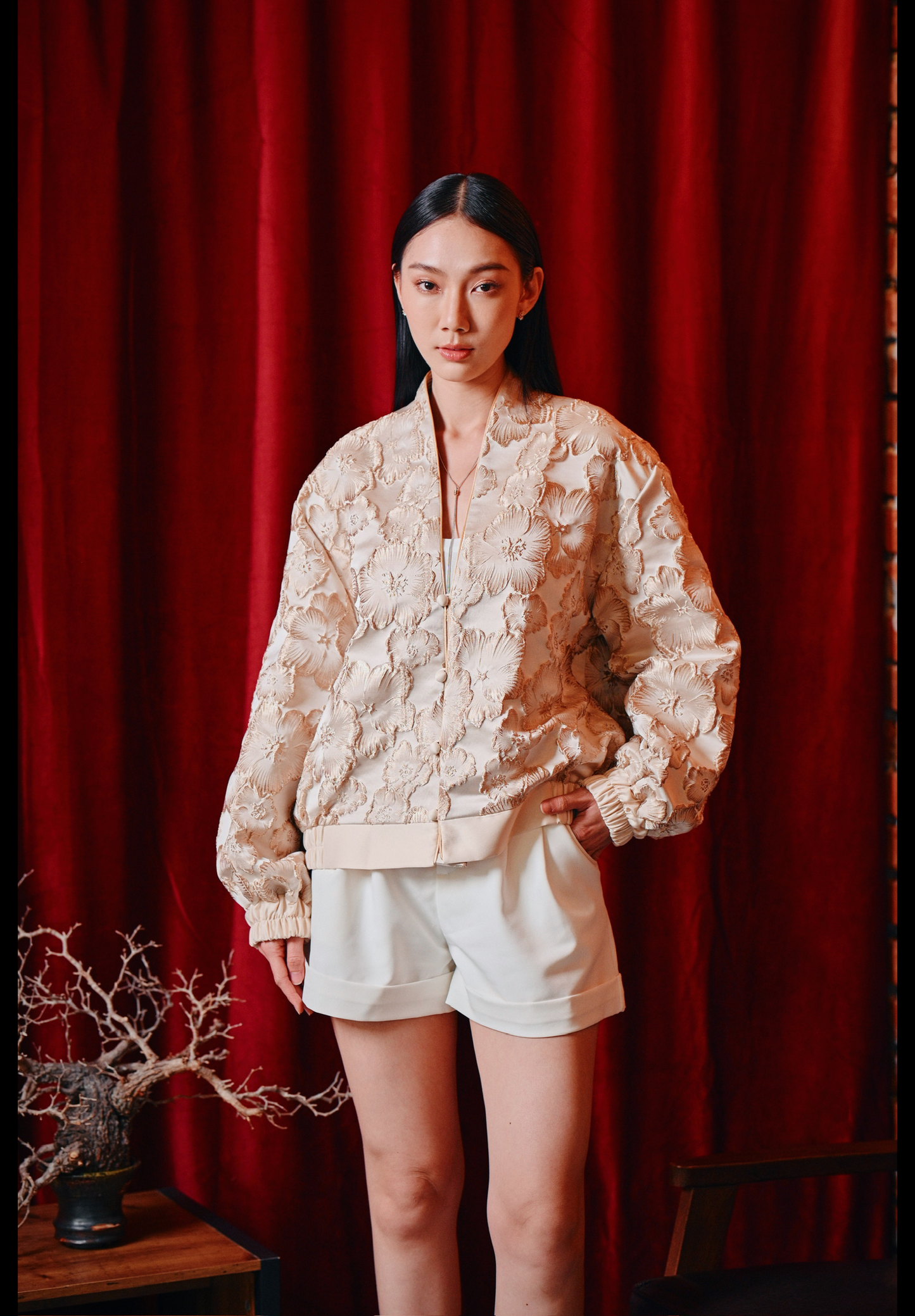 Bâo gold brocade unisex bomber jacket