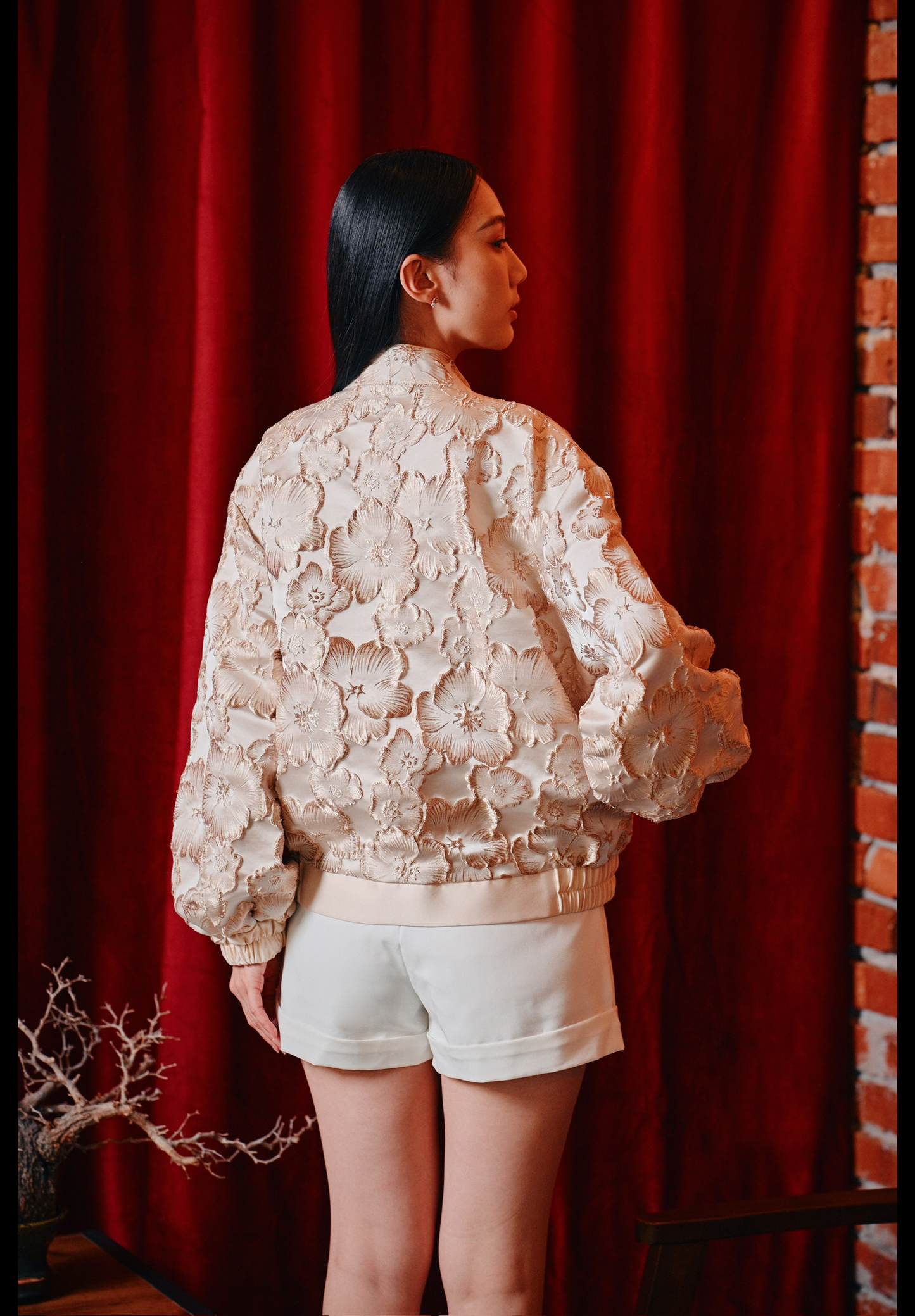 Bâo gold brocade unisex bomber jacket