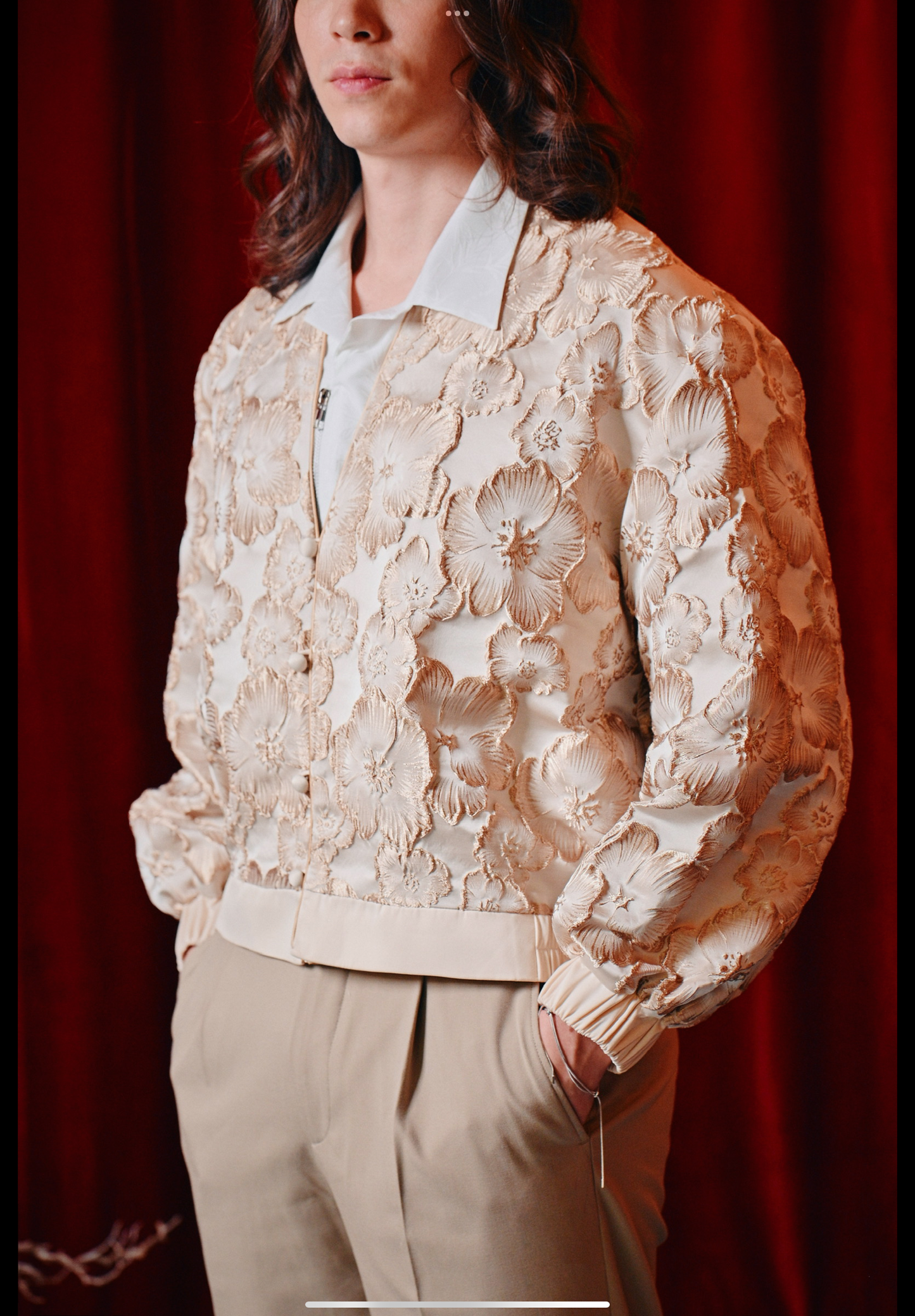 Bâo gold brocade unisex bomber jacket