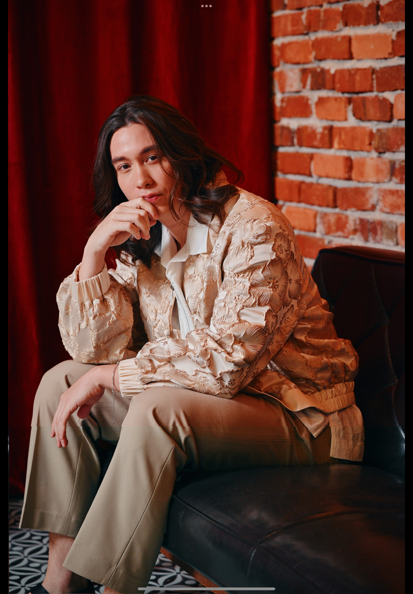 Bâo gold brocade unisex bomber jacket