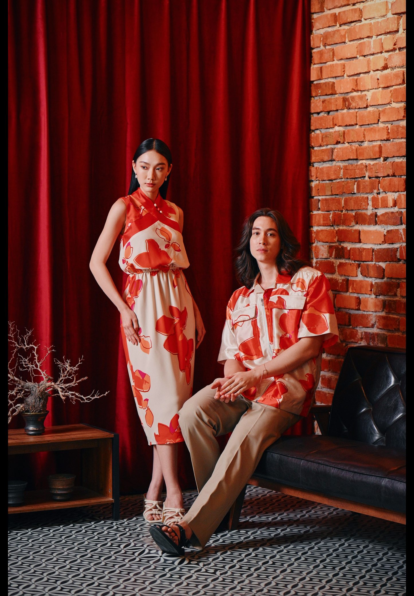 Fù floral print zip front shirt