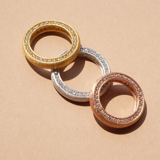 Sand blast finish simple ring with pavé crystals R002 thick
